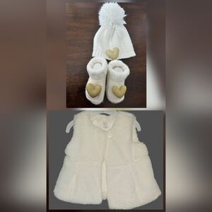Charming White and Gold Baby Hat and Booties Set